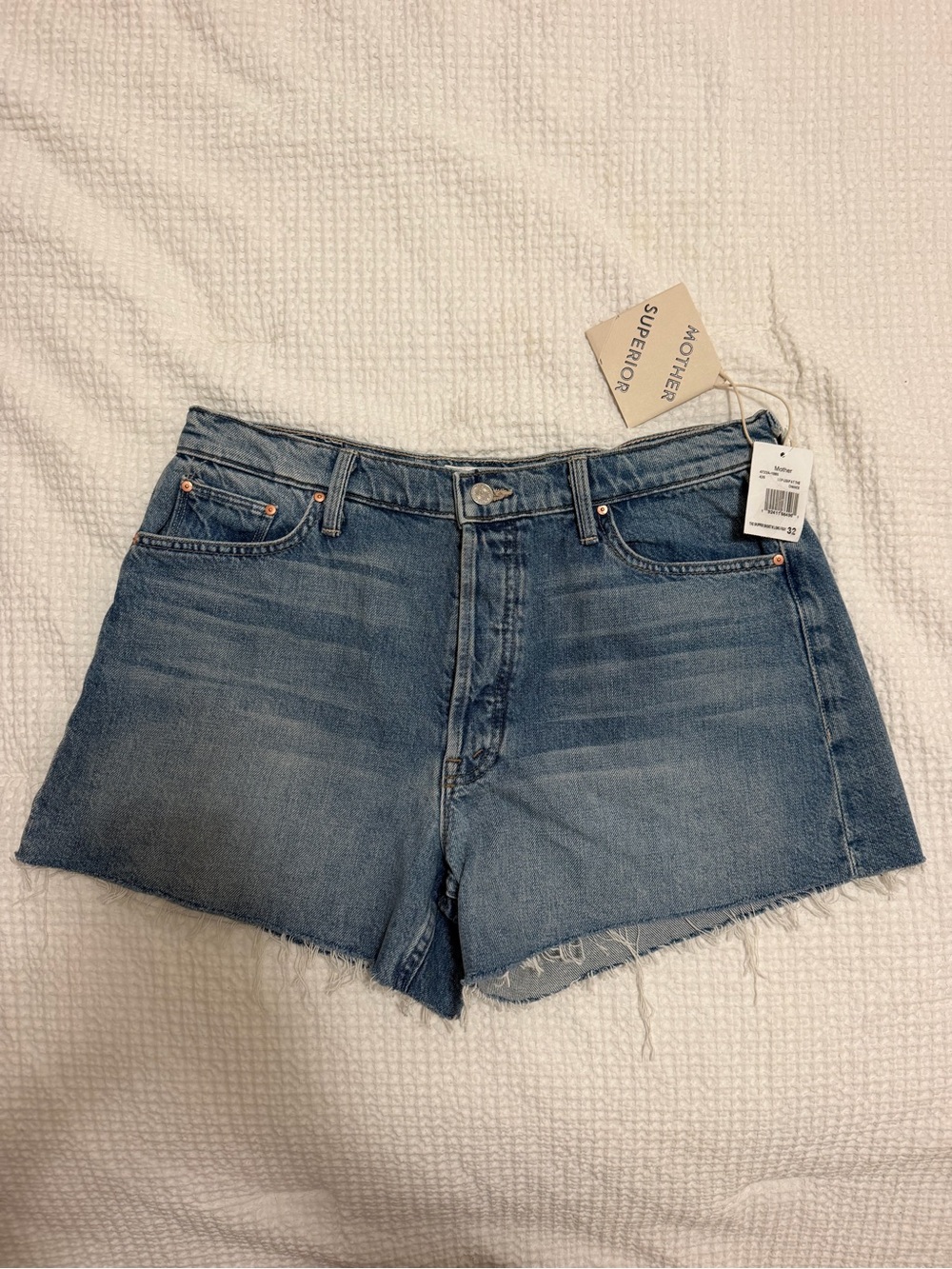 MOTHER Blue Denim Cutoff Shorts with Raw Hem